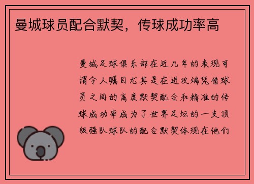 曼城球员配合默契，传球成功率高